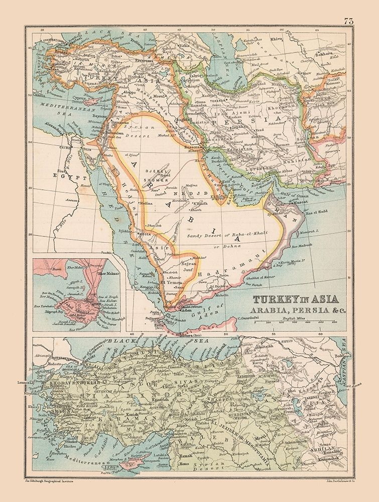 Turkey Arabia Persia - Bartholomew 1892 art print by Bartholomew for $57.95 CAD