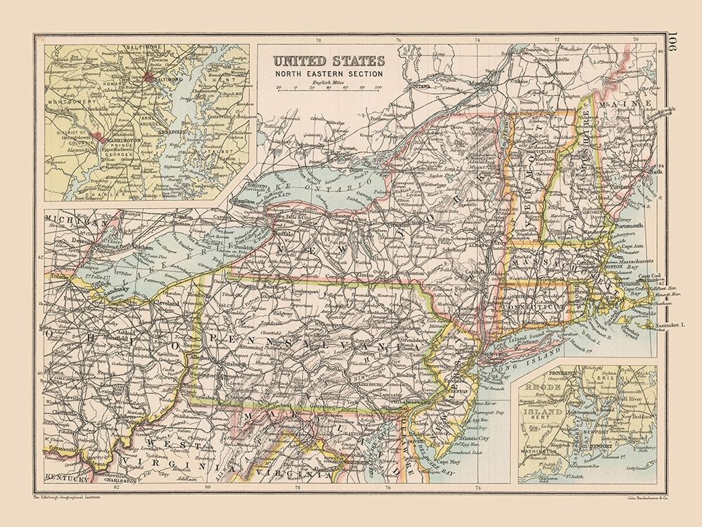 North Eastern United States - Bartholomew 1892 art print by Bartholomew for $57.95 CAD