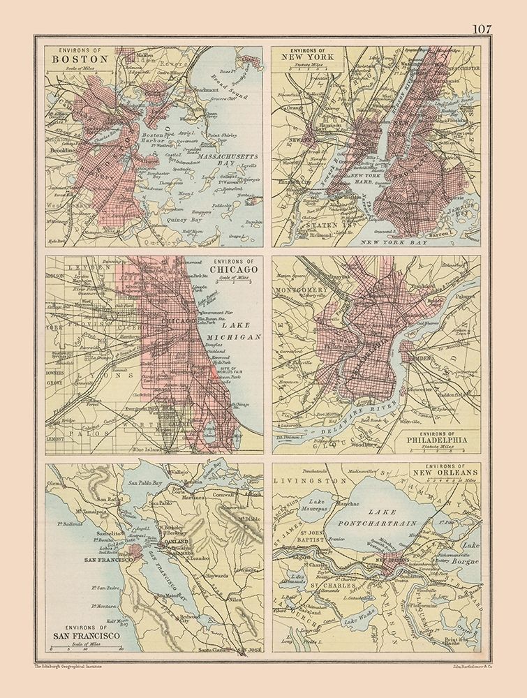 Major Cities United States - Bartholomew 1892 art print by Bartholomew for $57.95 CAD