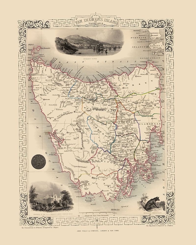 Van Diemens Land Tasmania Australia - Tallis 1851 art print by Tallis for $57.95 CAD