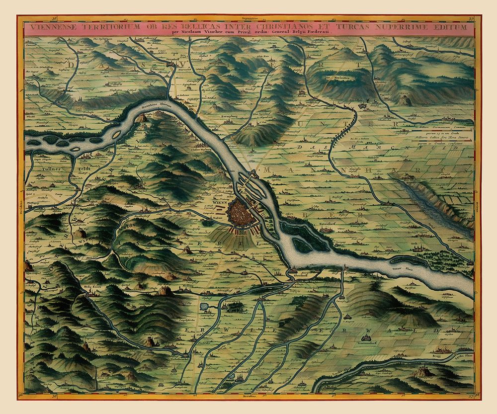 Vienna Austria Panoramic - Visscher 1683 art print by Visscher for $57.95 CAD