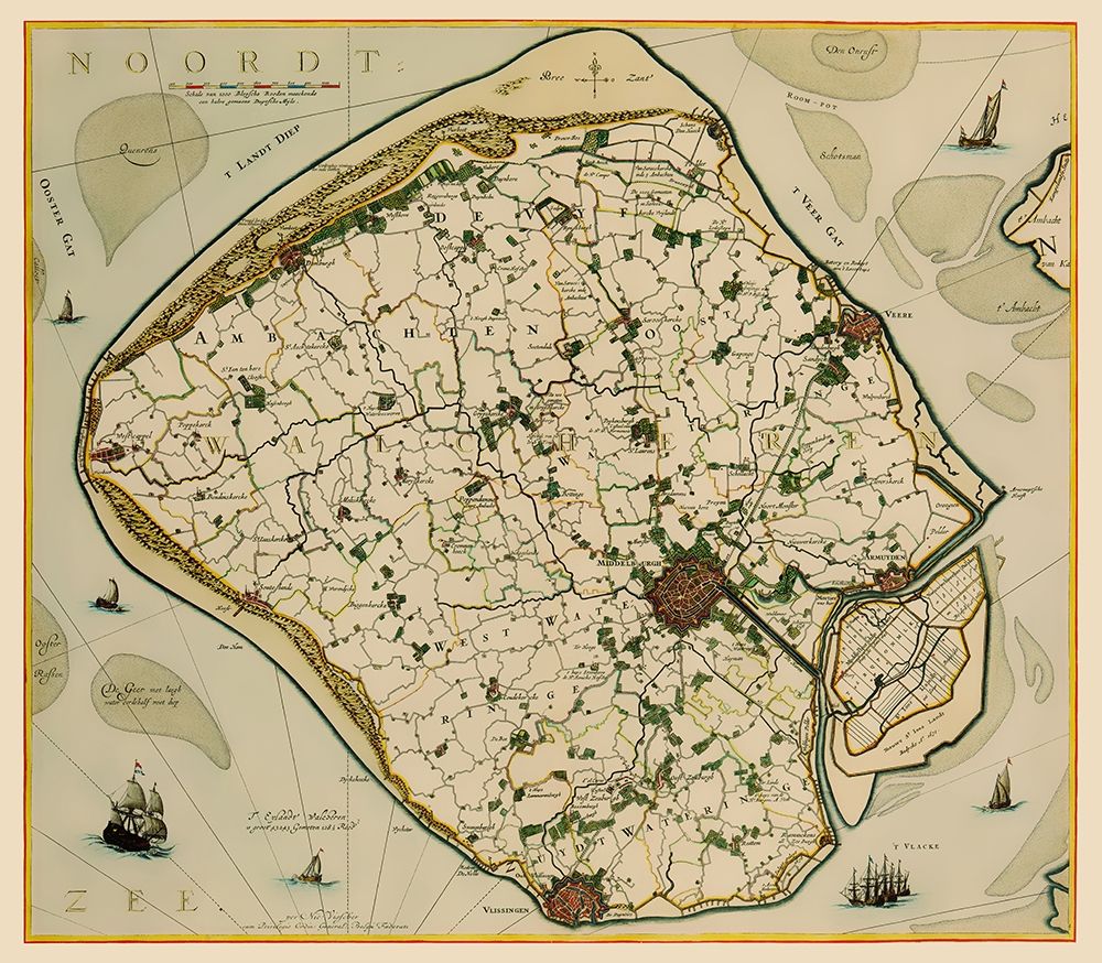 Walcheren Island Netherlands - Visscher 1681 art print by Visscher for $57.95 CAD