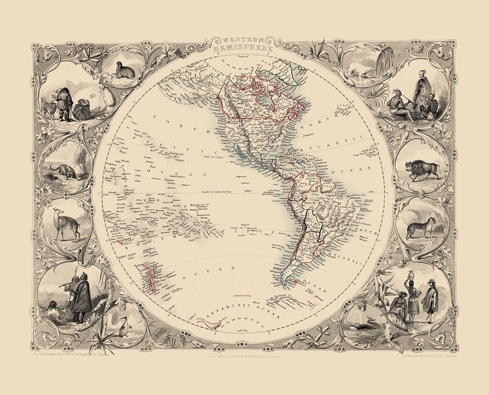 Western Hemisphere - Tallis 1851 art print by Tallis for $57.95 CAD