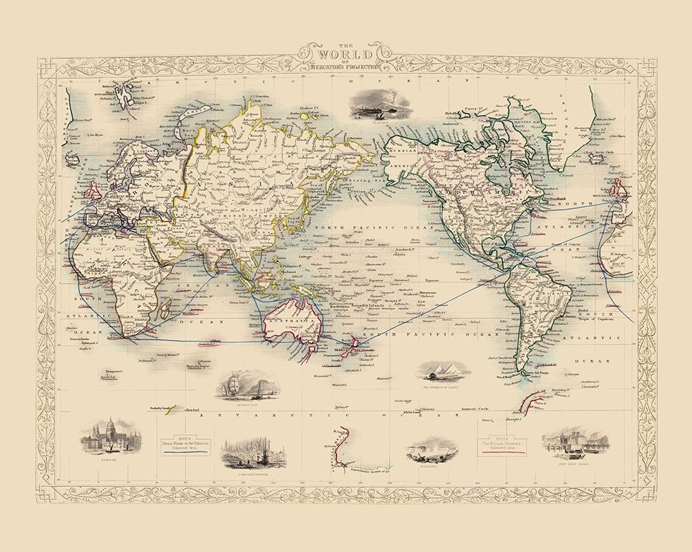 Mercator Projection - Tallis 1851 art print by Tallis for $57.95 CAD