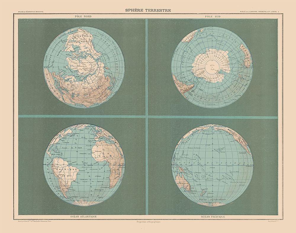 Terrestrial Sphere - Schrader 1908 art print by Schrader for $57.95 CAD