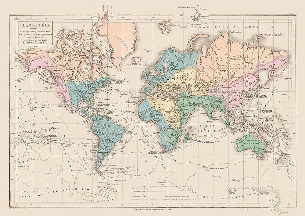 Planisphere Discoveries - Drioux 1882 art print by Drioux for $57.95 CAD