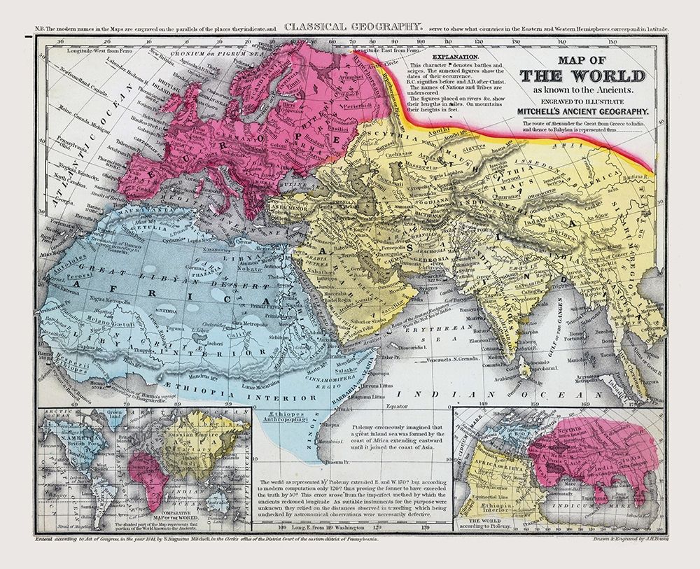World as Known to Ancients - Mitchell 1844 art print by Mitchell for $57.95 CAD