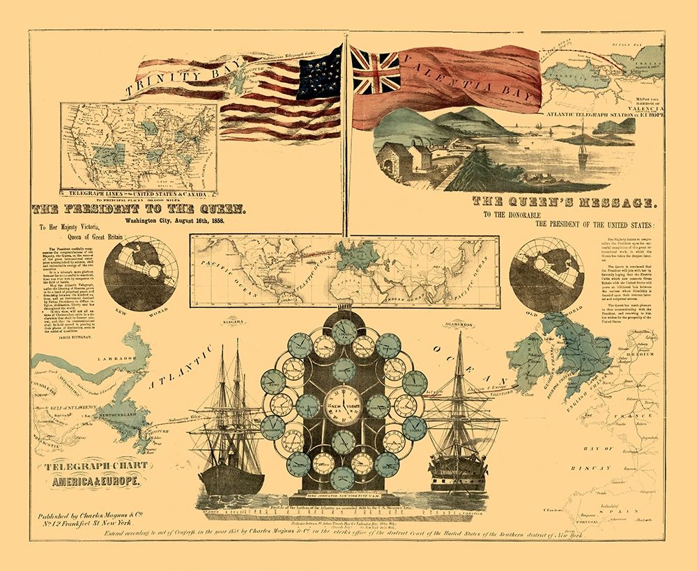 America Europe Telegraph Chart - Magnus 1858 art print by Magnus for $57.95 CAD