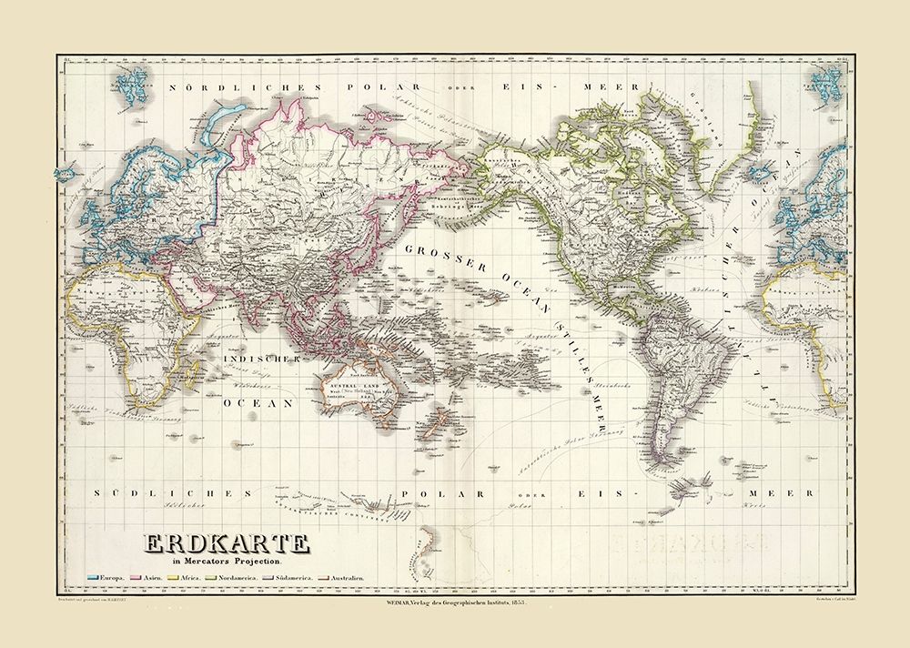 Mercator Projection - Weimar 1853 art print by Weimar for $57.95 CAD