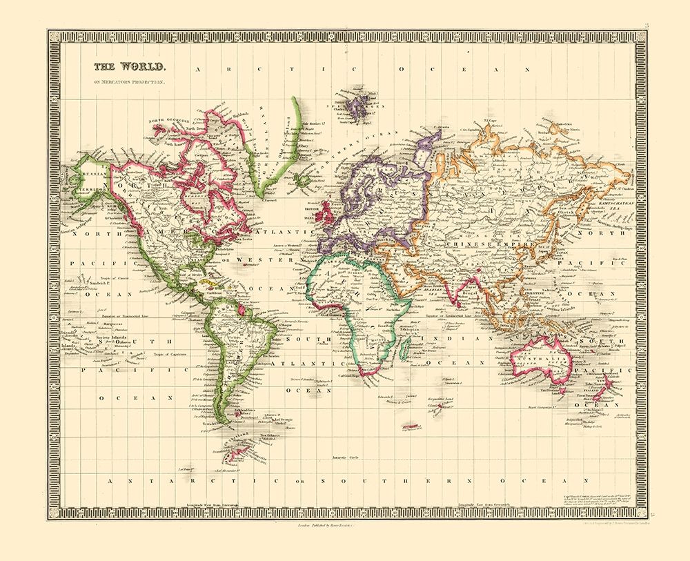 Mercator Projection - Teesdale 1840 art print by Teesdale for $57.95 CAD