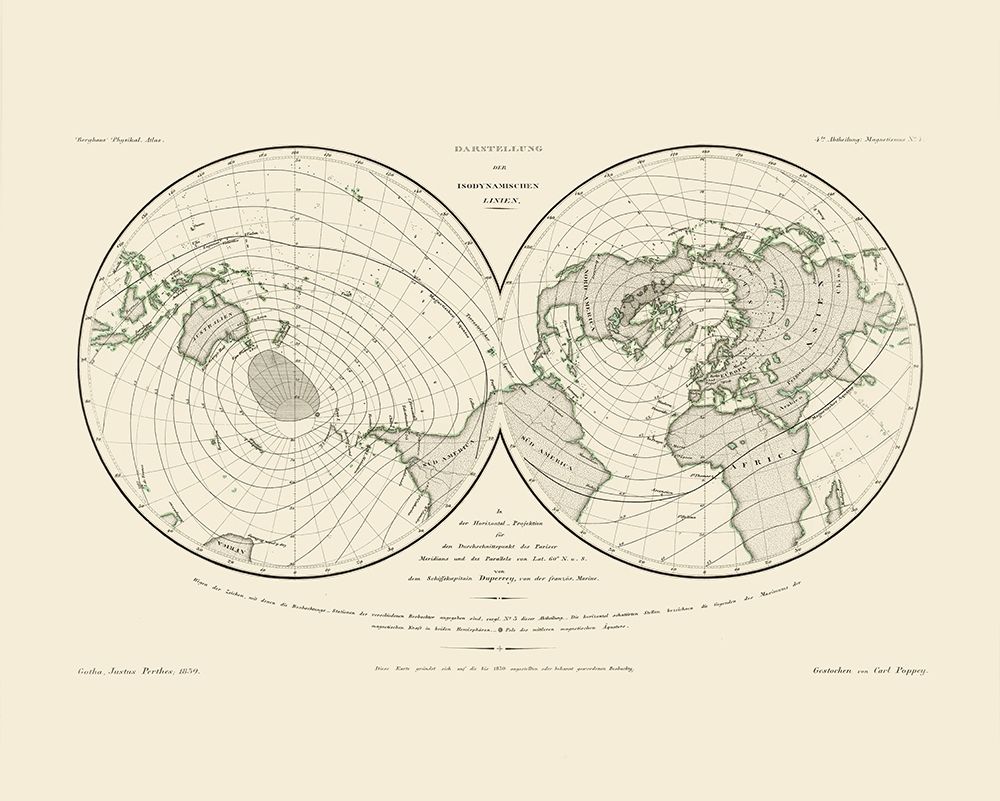 World Isodynamic Lines - Perthes 1839 art print by Perthes for $57.95 CAD