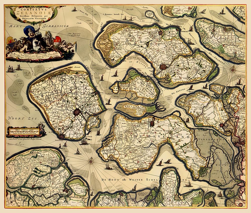 Zeeland Province Netherlands - Visscher 1680 art print by Visscher for $57.95 CAD