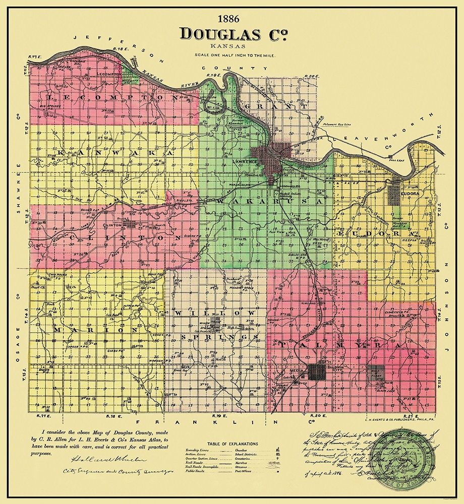 Douglas County Kansas - Allen 1886 art print by Allen for $57.95 CAD