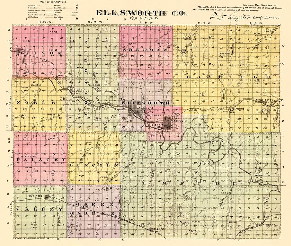 Ellsworth Kansas - Everts 1887 art print by Everts for $57.95 CAD