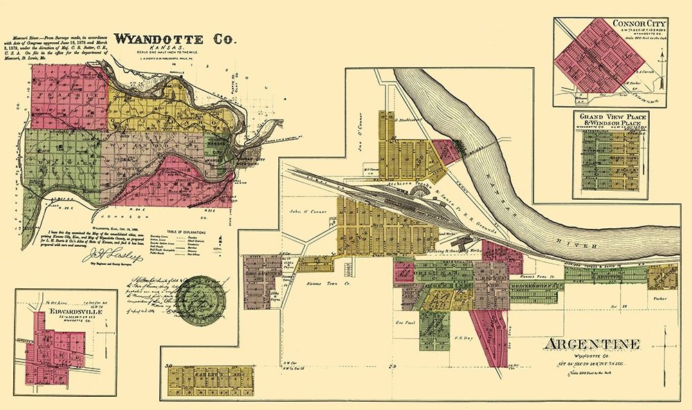 Wyandotte Kansas Landowner - Everts 1878 art print by Everts for $57.95 CAD