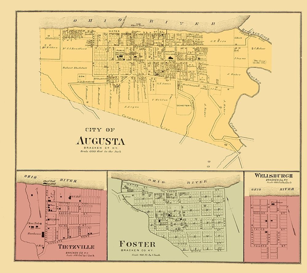 Augusta, Tietzville, Foster, Wellsburgh Kentucky art print by Hayes for $57.95 CAD