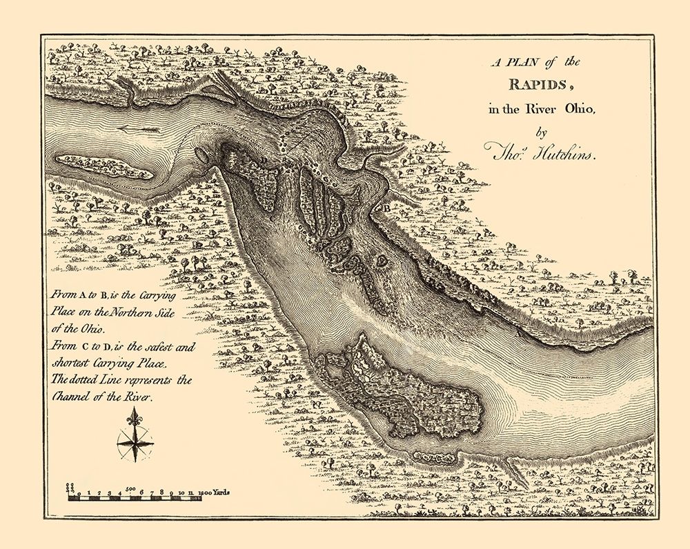 Ohio River Rapids Plan - Hutchins 1778 art print by Hutchins for $57.95 CAD
