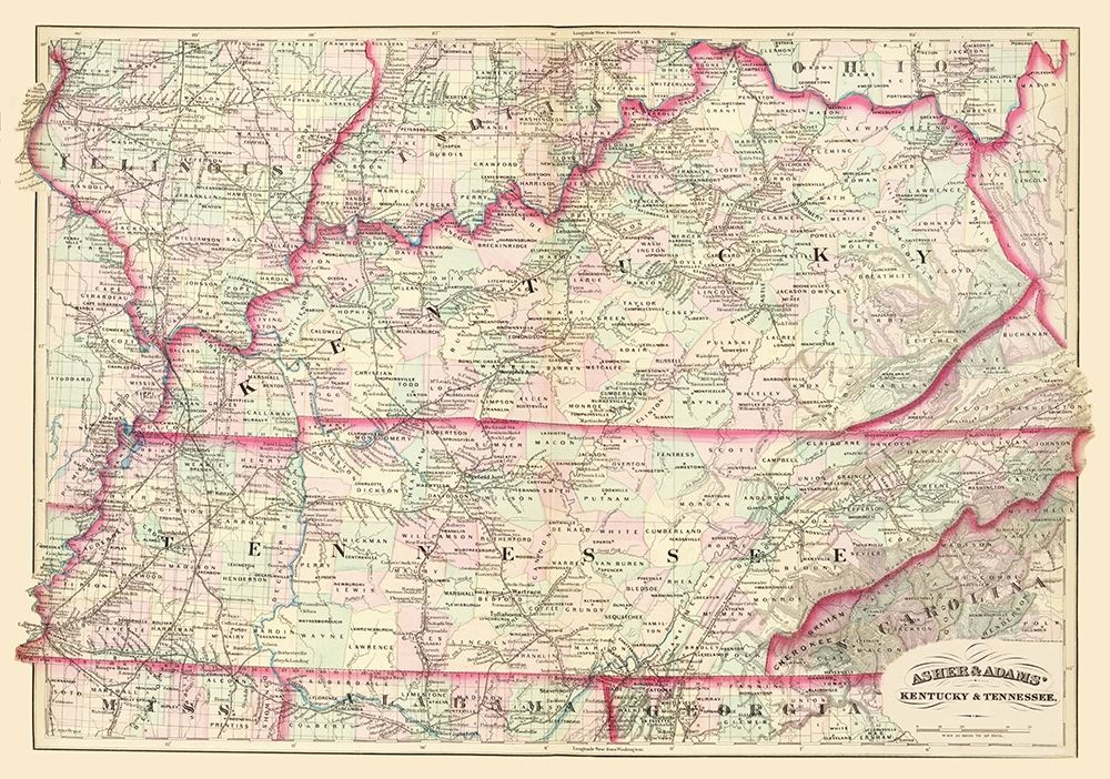Kentucky, Tennessee - Asher  1874 art print by Asher for $57.95 CAD