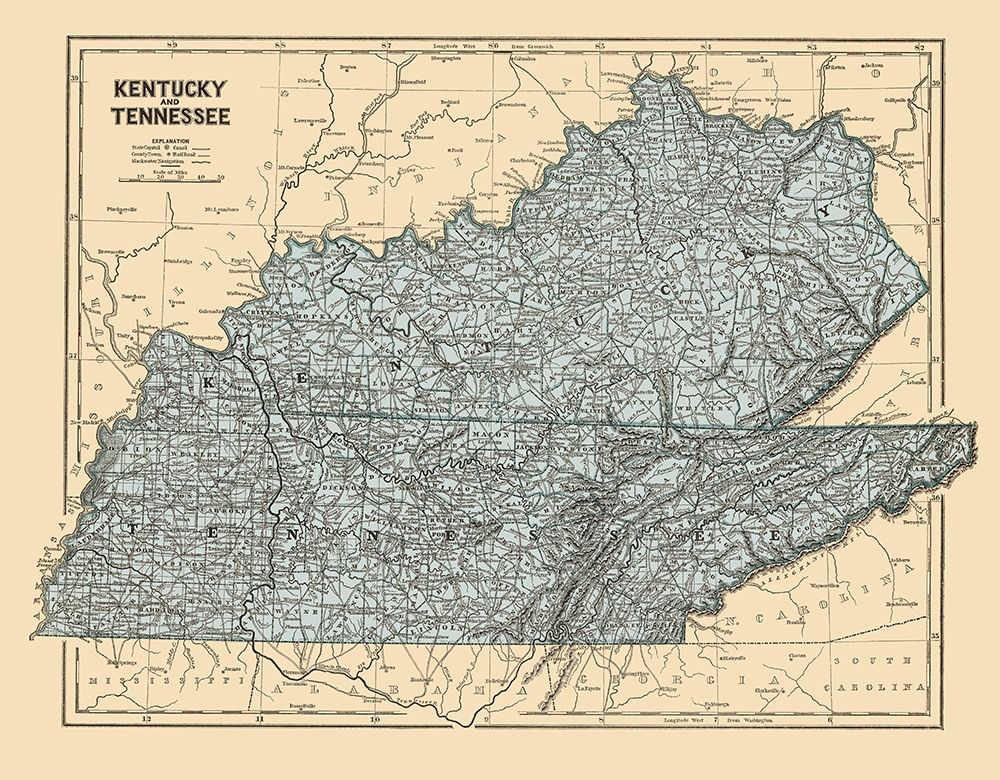 Kentucky, Tennessee - Morse 1845 art print by Morse for $57.95 CAD