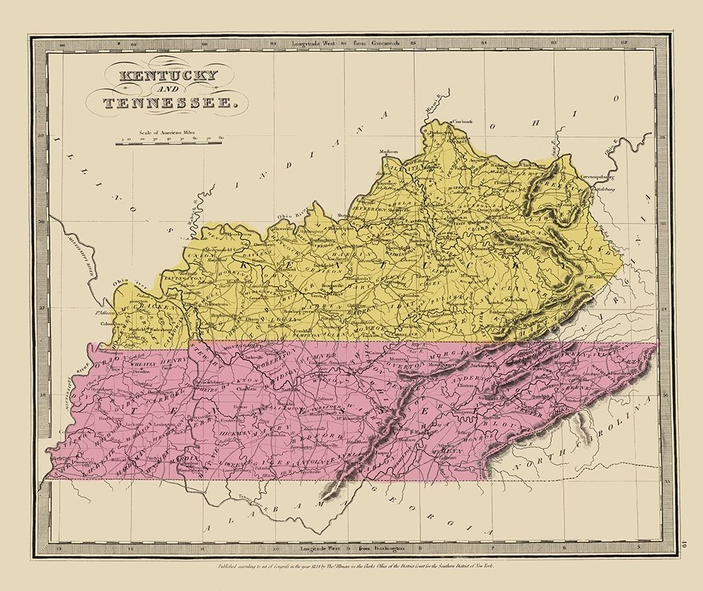 Kentucky, Tennessee - Illman 1834 art print by Illman for $57.95 CAD