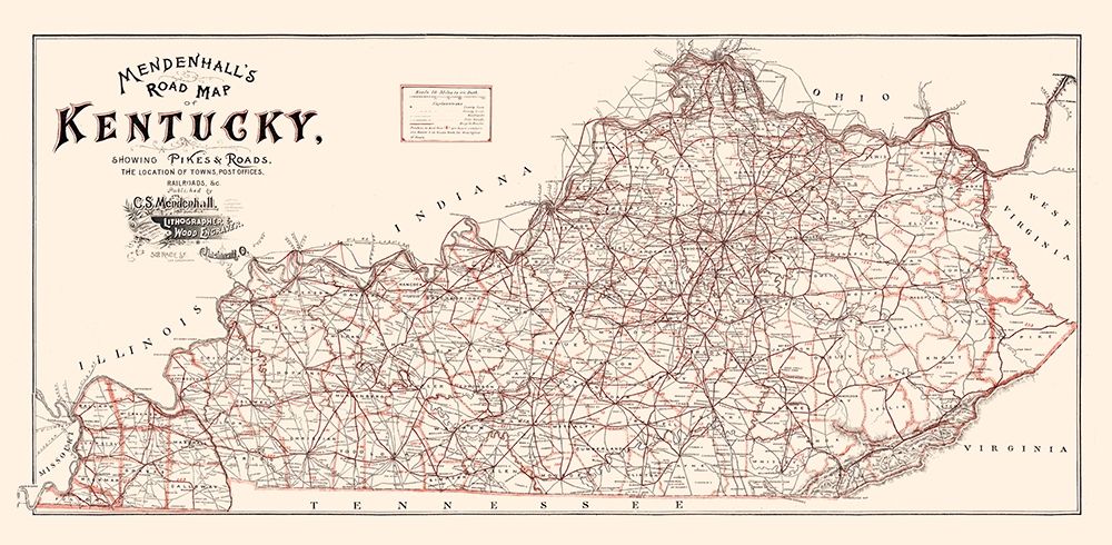 Kentucky Road Map - Mendenhall 1900  art print by Mendenhall for $57.95 CAD