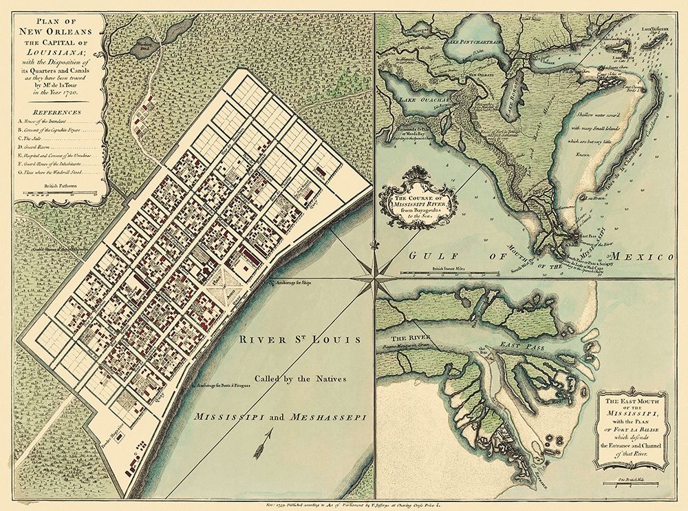 New Orleans Louisiana Plan - Jefferys 1759 art print by Jefferys for $57.95 CAD