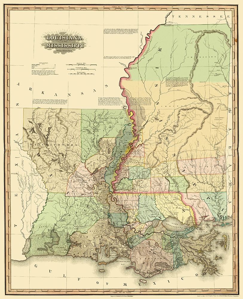Louisiana, Mississippi - 1820 art print by Tanner for $57.95 CAD