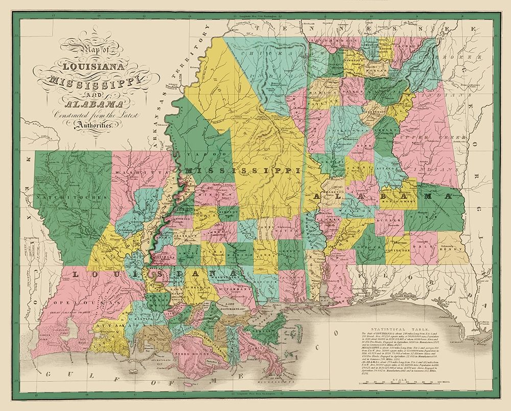 Louisiana, Mississippi, Alabama - Finley 1827 art print by Finley for $57.95 CAD