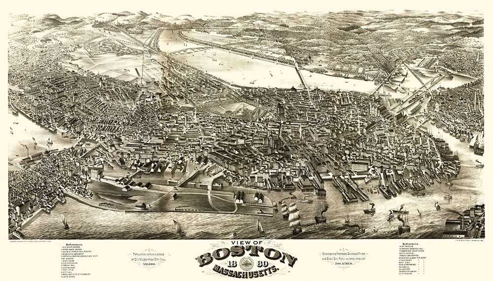 Boston Massachusetts - Rowley 1880 art print by Rowley for $57.95 CAD