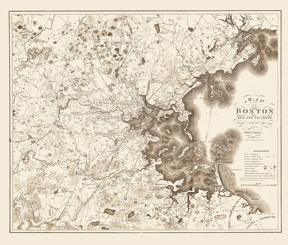 Boston Massachusetts - Hales 1833 art print by Hales for $57.95 CAD