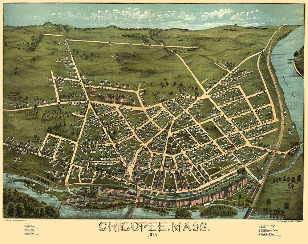 Chicopee Massachusetts - Brimner 1878 art print by Bremner for $57.95 CAD