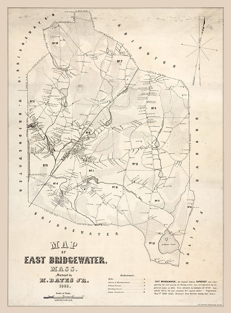 East Bridgewater Massachusetts - Bates 1848  art print by Bates for $57.95 CAD