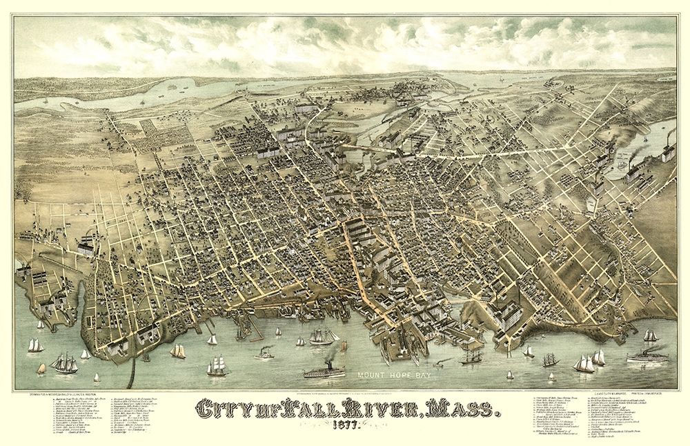 Fall River Massachusetts - Bailey 1877 art print by Bailey for $57.95 CAD