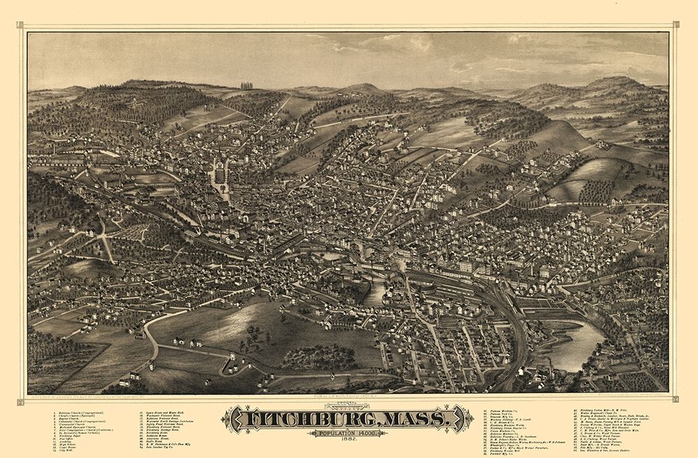 Fitchburg Massachusetts - Burleigh 1882  art print by Burleigh for $57.95 CAD