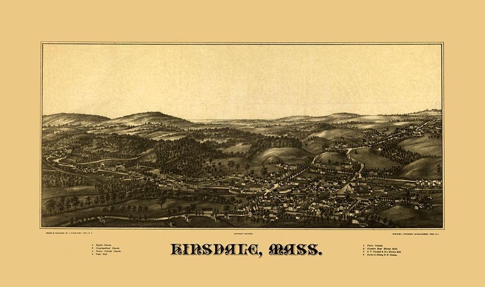 Hinsdale Massachusetts - Burleigh 1887  art print by Burleigh for $57.95 CAD