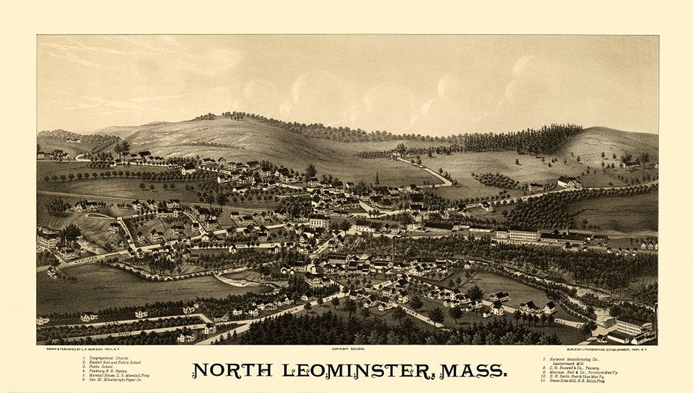 North Leominster Massachusetts - Burleigh 1887  art print by Burleigh for $57.95 CAD
