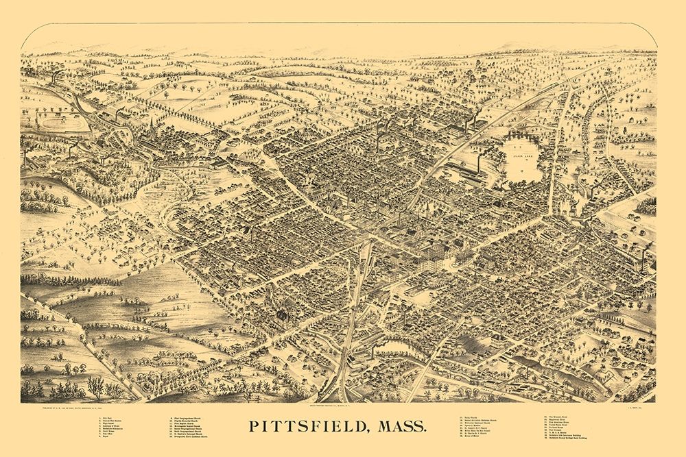 Pittsfield Massachusetts - Van De Car 1889  art print by Van De Car for $57.95 CAD