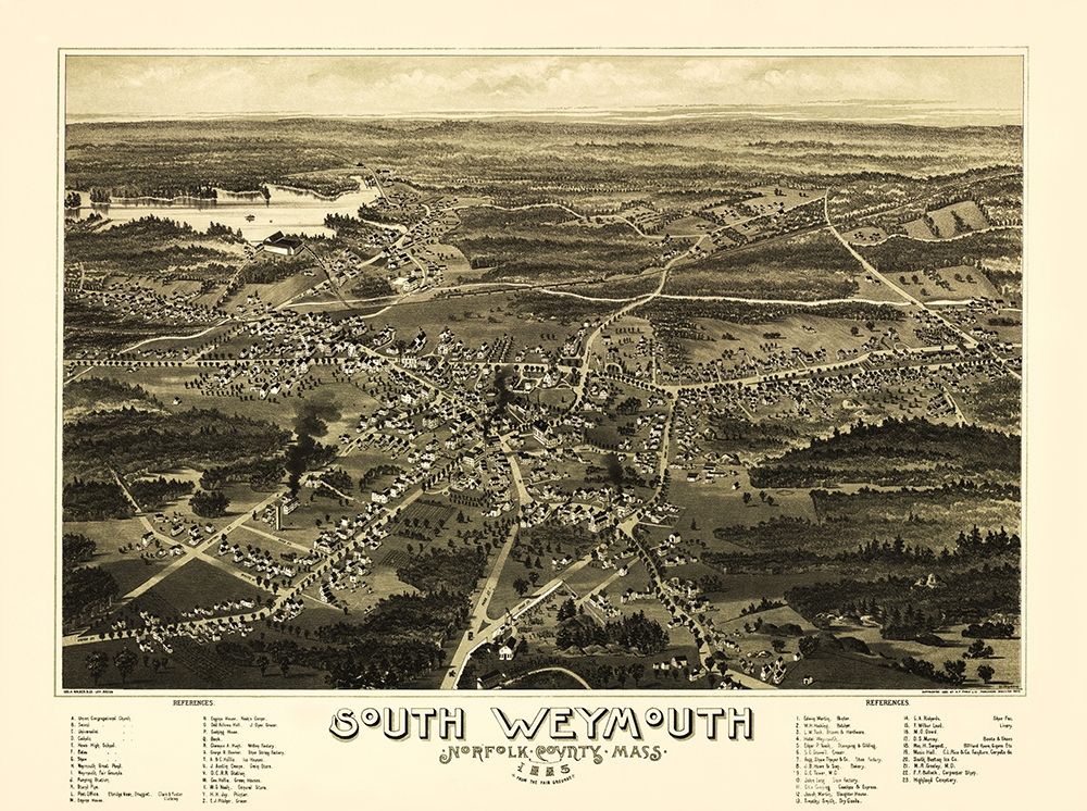 South Weymouth Massachusetts - Walker 1885 art print by Walker for $57.95 CAD