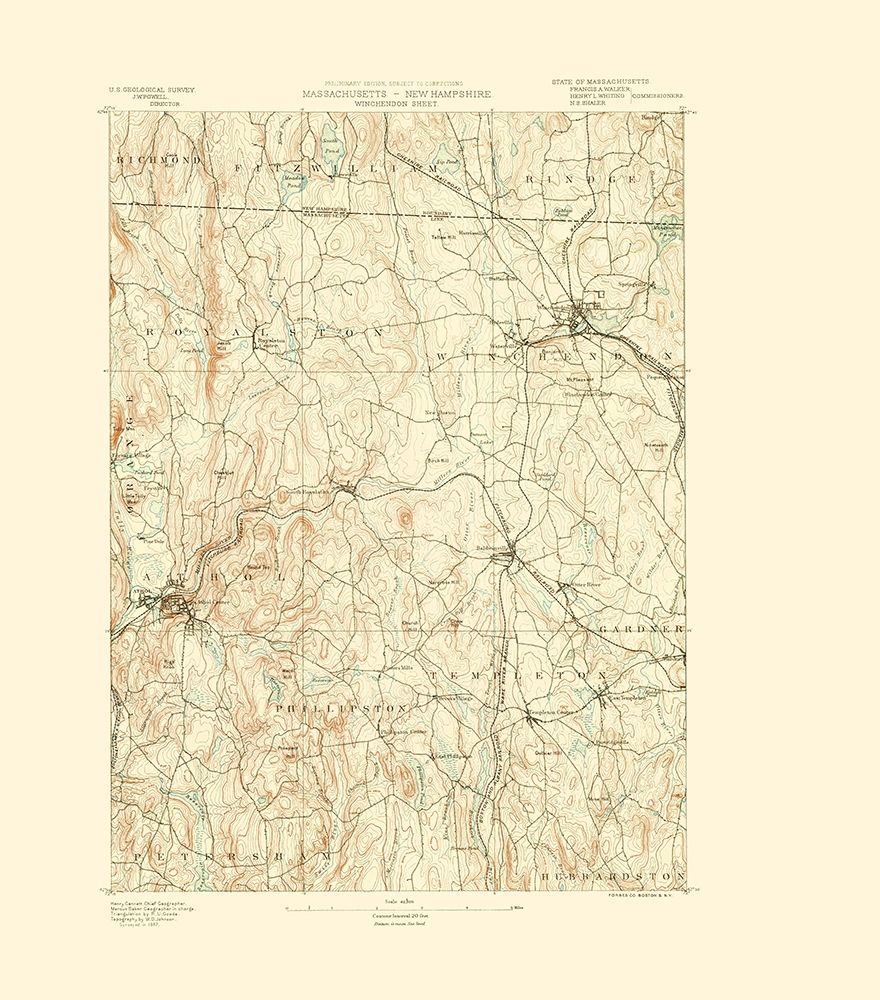 Winchendon Massachusetts Sheet - USGS 1890 art print by USGS for $57.95 CAD