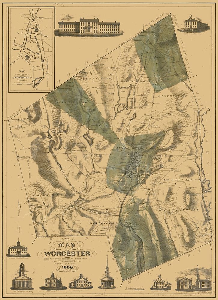 Worcester County Massachusetts - Stebbins 1833 art print by Stebbins for $57.95 CAD