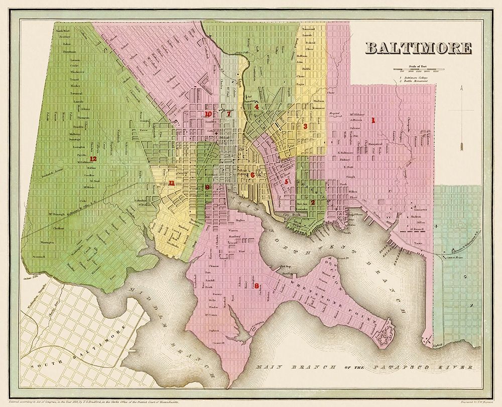 Baltimore Maryland - Bradford 1838 art print by Bradford for $57.95 CAD