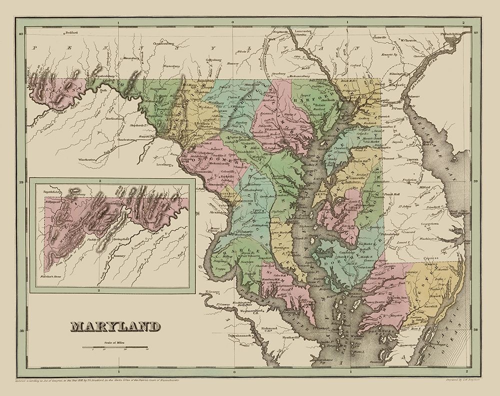 Maryland - Bradford 1838 art print by Bradford for $57.95 CAD