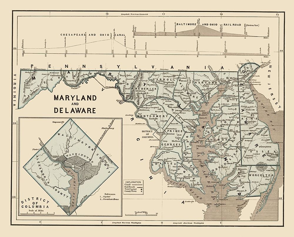 Maryland, Delaware - Harper 1845 art print by Harper for $57.95 CAD