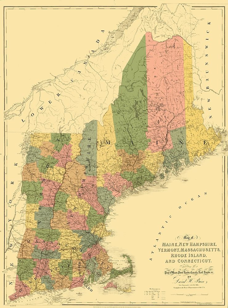 Maine and Surrounding States - Arrowsmith 1839 art print by Arrowsmith for $57.95 CAD