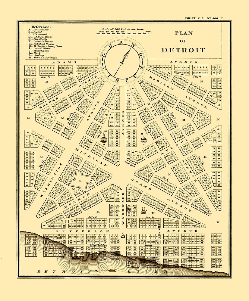 Detroit, Plan Michigan Plan - Bowen 1807 art print by Bowen for $57.95 CAD