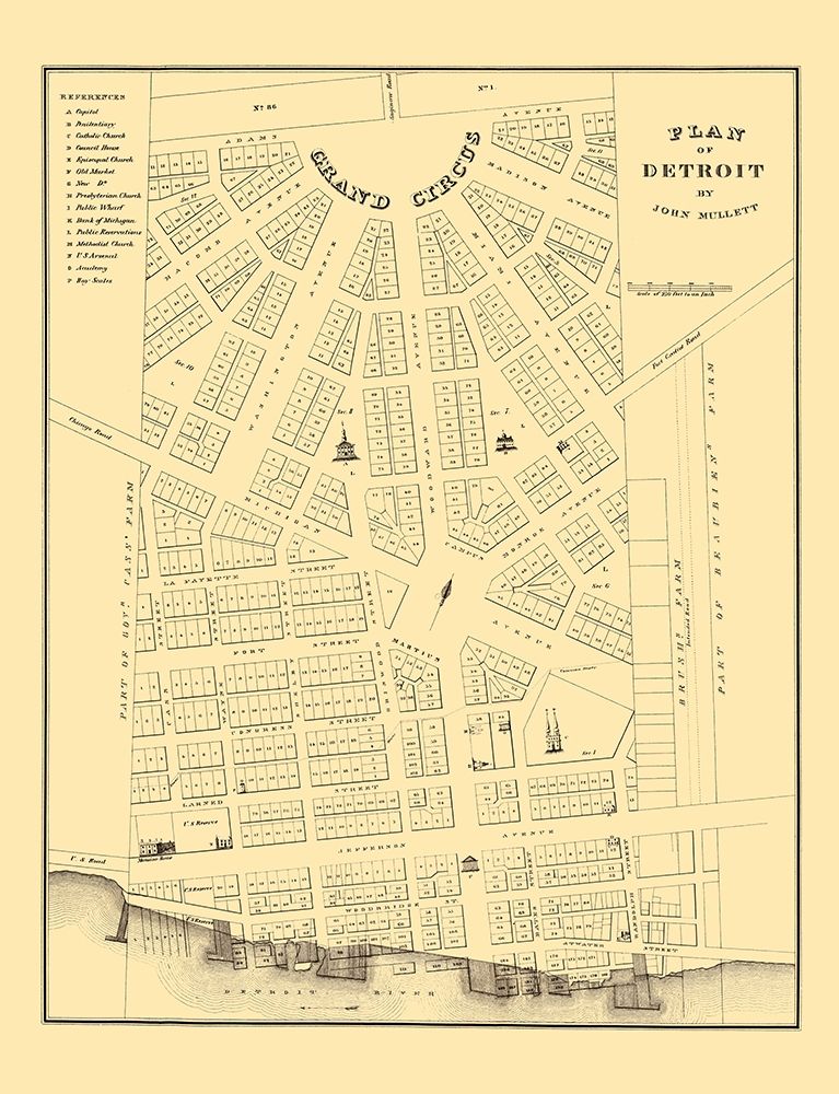 Detroit Michigan Plan - Mullet 1830 art print by Mullet for $57.95 CAD