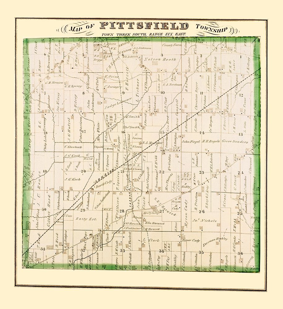 Pittsfield Michigan Landowner - Everts 1874 art print by Everts for $57.95 CAD