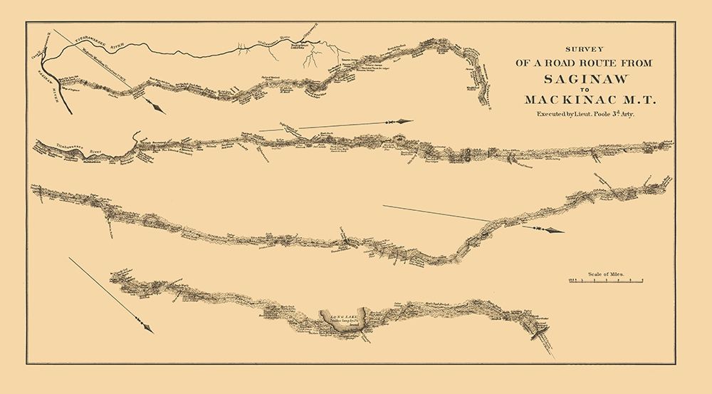 Saginaw to Mackinac Michigan Road Survey art print by Poole for $57.95 CAD