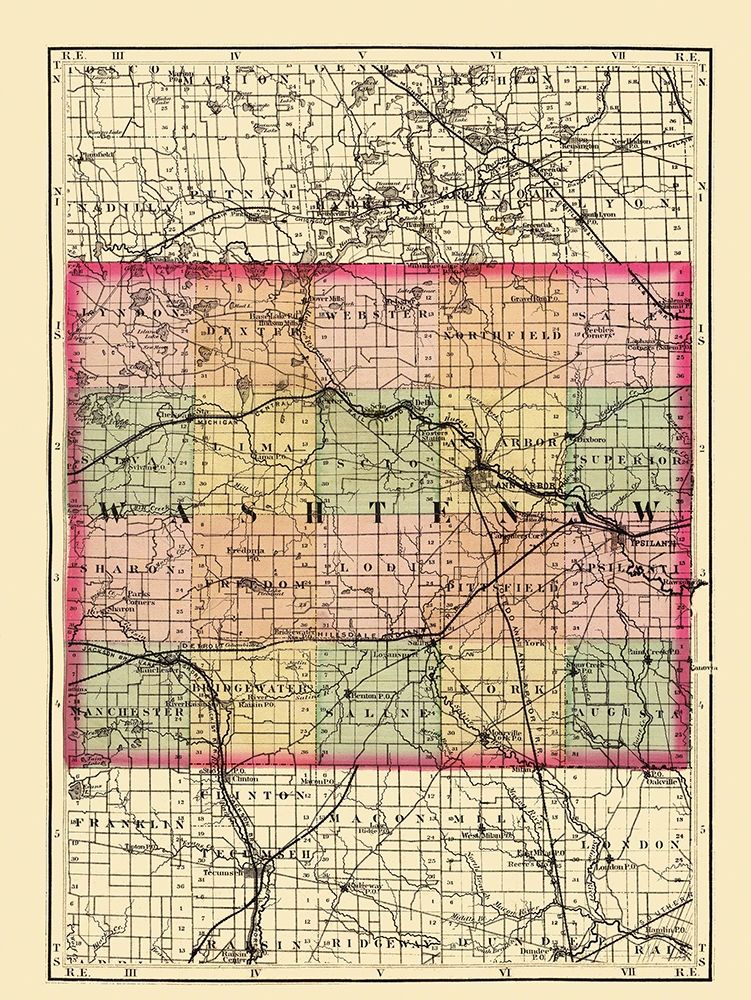 Washtenaw Michigan - Walling 1873 art print by Walling for $57.95 CAD