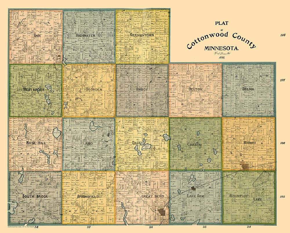 Cottonwood County Minnesota - Peterson 1898  art print by Peterson for $57.95 CAD